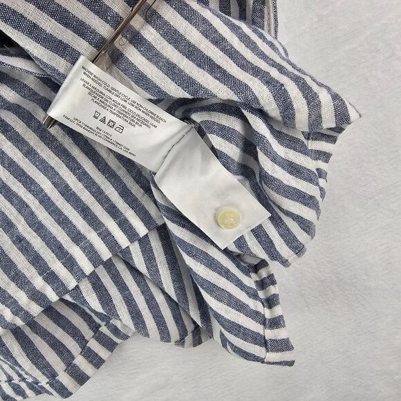 Orvis Linen Shirt Large Womens Striped Blue White Button Up Boxy Boho Lagenlook - Picture 14 of 16